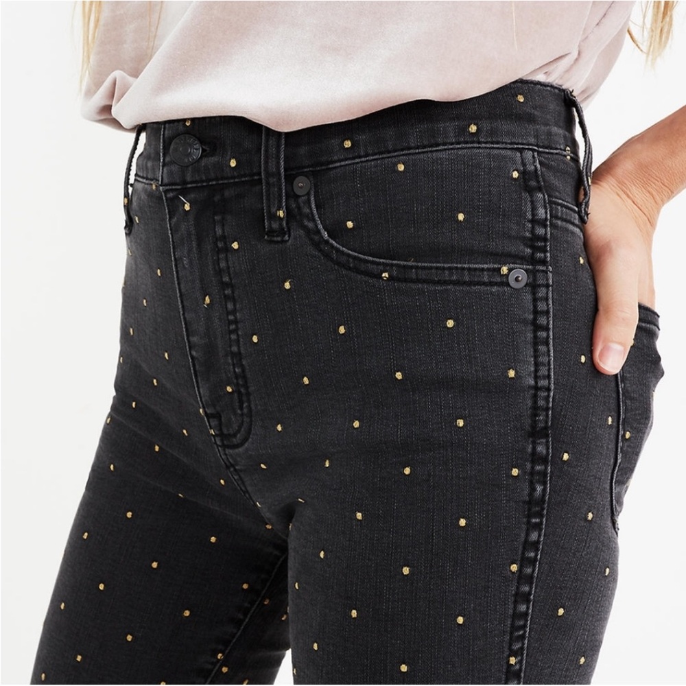 Madewell 10" High Rise Skinny Jeans Faded Black with Gold Polka Dots - Picture 3 of 6